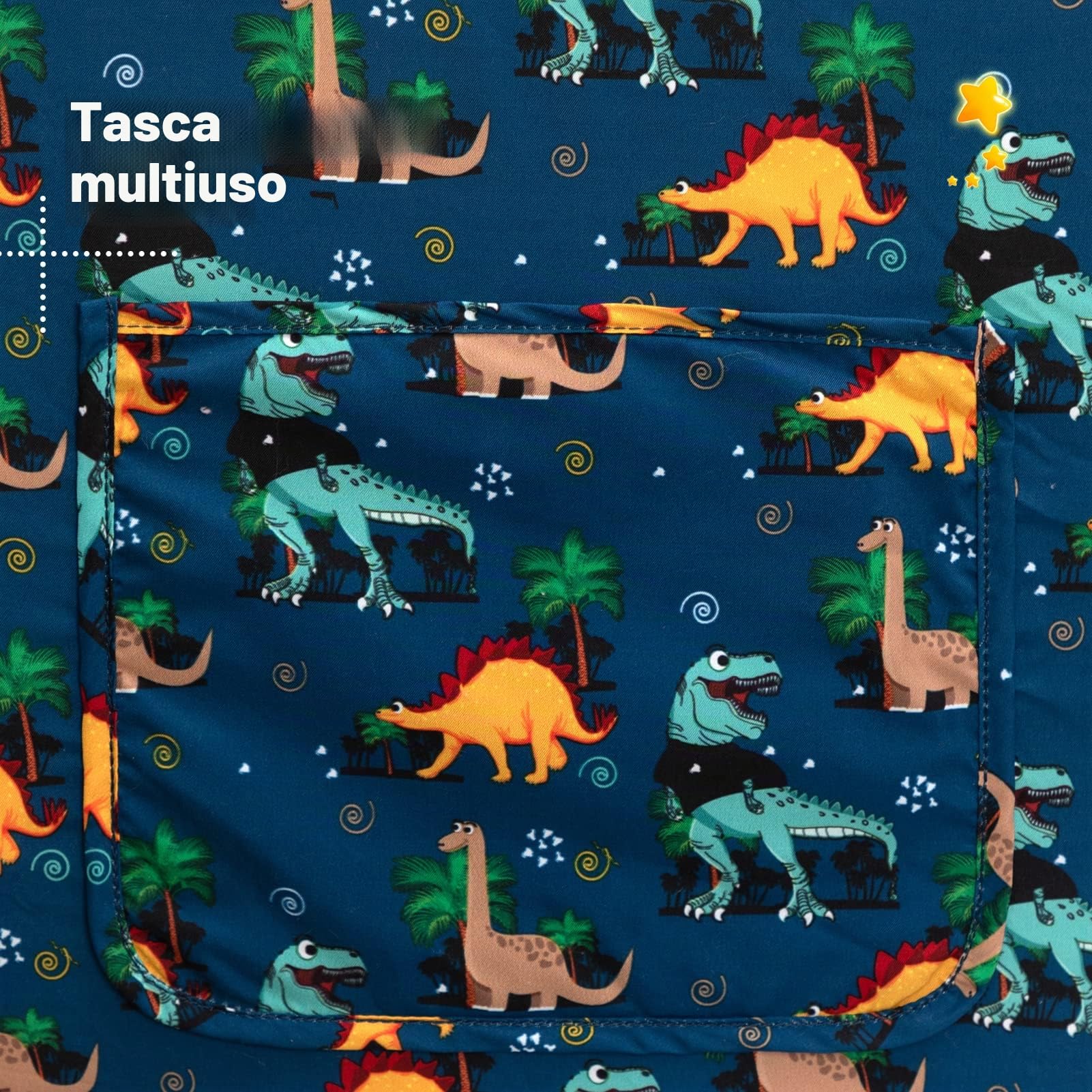 BEJOY - Divano letto pieghevole 2 in 1, poltrona per bambini,, per la cameretta, regalo di compleanno o per la giornata dei bambini, per bambine e bambini, blu marino con dinosauri