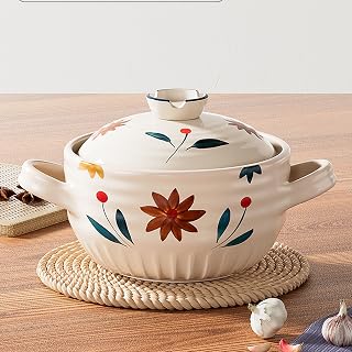 Earthenware Rice Pots, Natural Terracotta Ceramic Casserole with Lids Clay Pot for Cooking Hot Pot Dolsot Bibimbap and Soup