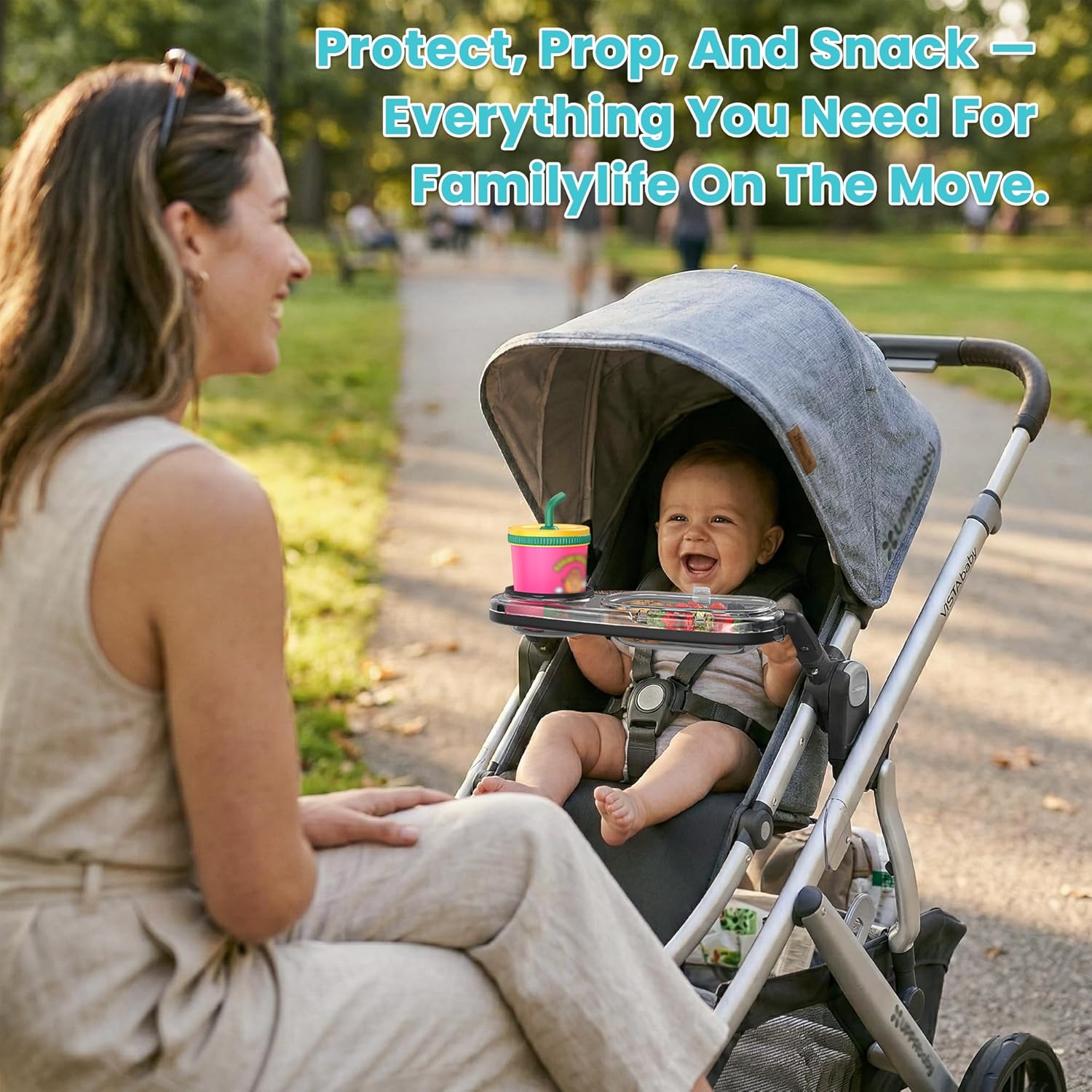 Snack Tray Compatible with UPPAbaby Vista V3/Vista V2/Vista/Cruz V3/Cruz V2/Cruz/RumbleSeat (V2,V2+,V3) Stroller Tray with Lid, Quick Attachment, Folds with Stroller, Dishwasher Safe, Patent Pending