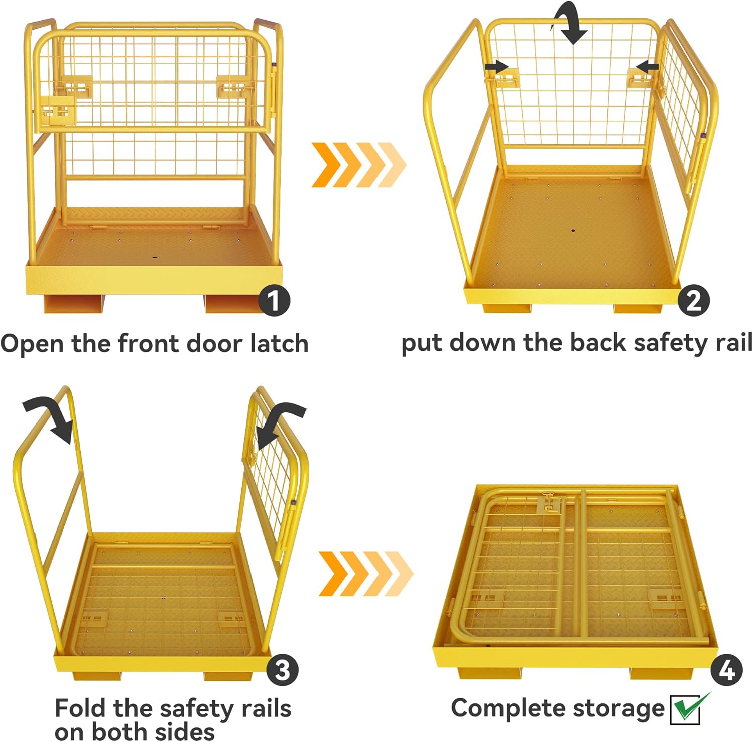 YINTATECH Forklift Cage 36x36 inches Work Platform Safety Cage Collapsible Heavy Duty Steel Construction Lift Basket Aerial Rails 1150lbs Capacity