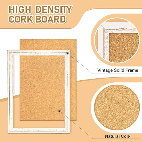 Vista 3 de DOLLAR BOSS White Cork Board for Wall - 24 X 18 Inches, Rustic Wooden Frame Bulletin Board, Decorative Hanging Pin Board for Office & Home Decor