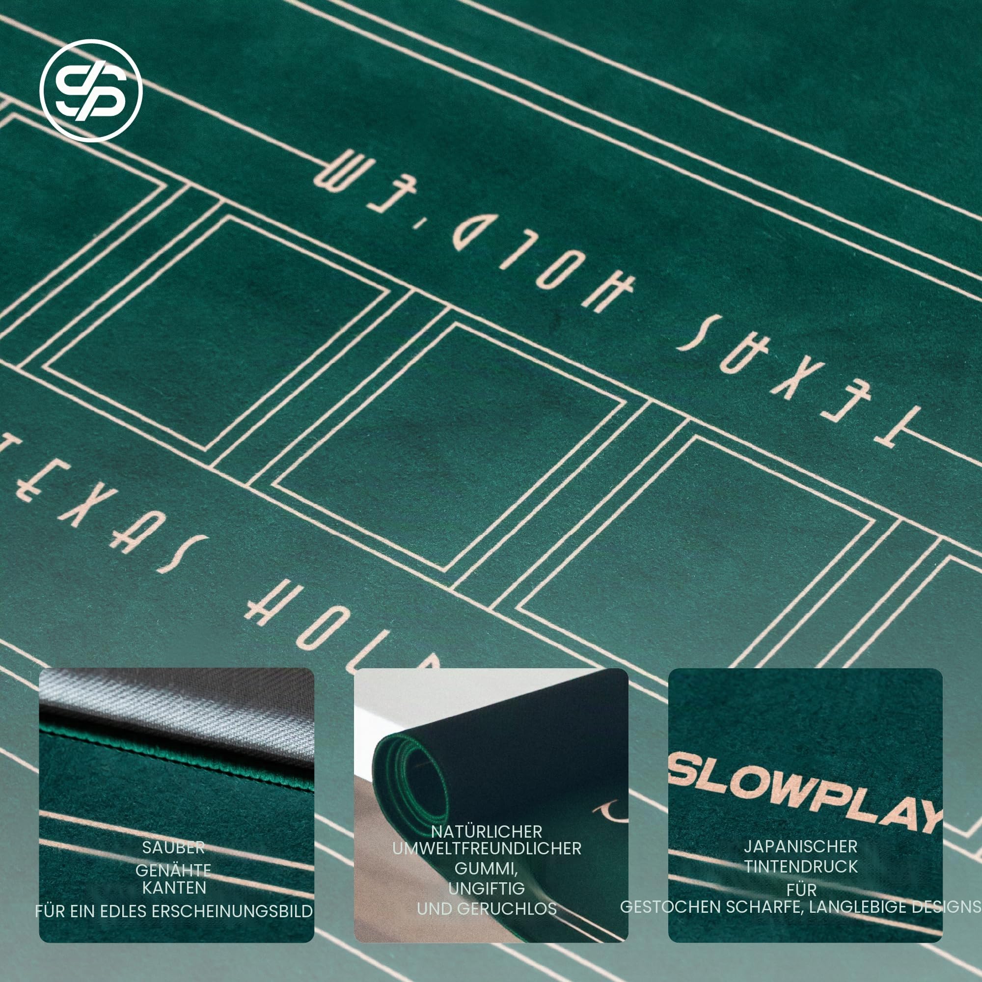 SLOWPLAY Nash Pokermatte, Ultra glatt, mobil, Art-déco-Layout | Samtig glatte Oberfläche; rutschfeste Gummibasis; gesäumte Kanten; Tragetasche; edles Art-déco-Design