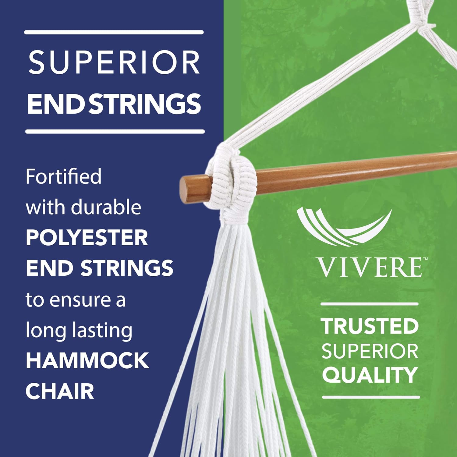 Vivere Brazilian Style Cotton Hammock Chair with Polyester Ropes - 250 lb Weight Capacity