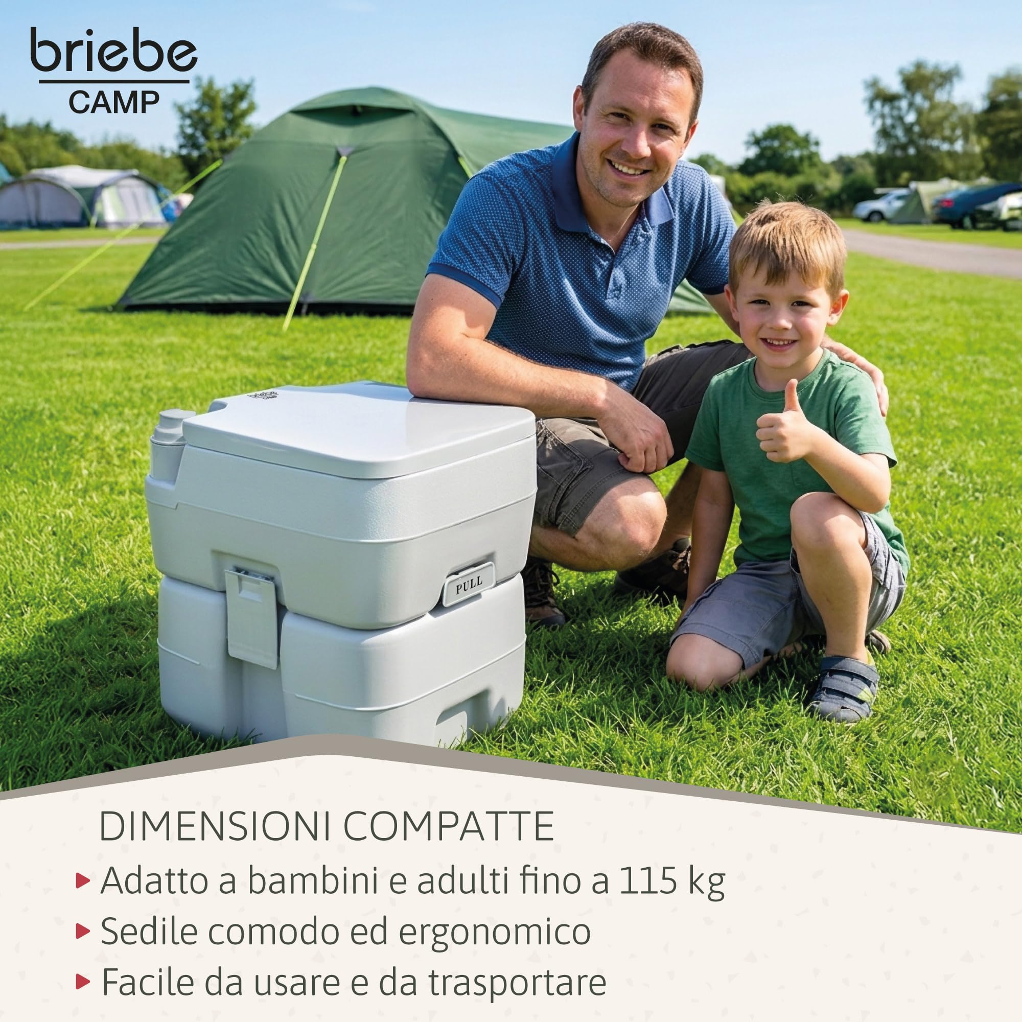 briebe Camp WC Portatile Bagno Chimico, Toilette per Campeggio, Camper, Roulotte, Barca e Outdoor, Serbatoio di Scarico dell'Acqua con Pompa a Pistone