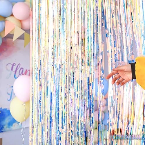 Miniatura 8 de GREATRIL Cortinas de flecos de papel de aluminio iridiscente, 2 paquetes y manteles de fiesta rosa, 2 paquetes para decoración de fondo de fiesta