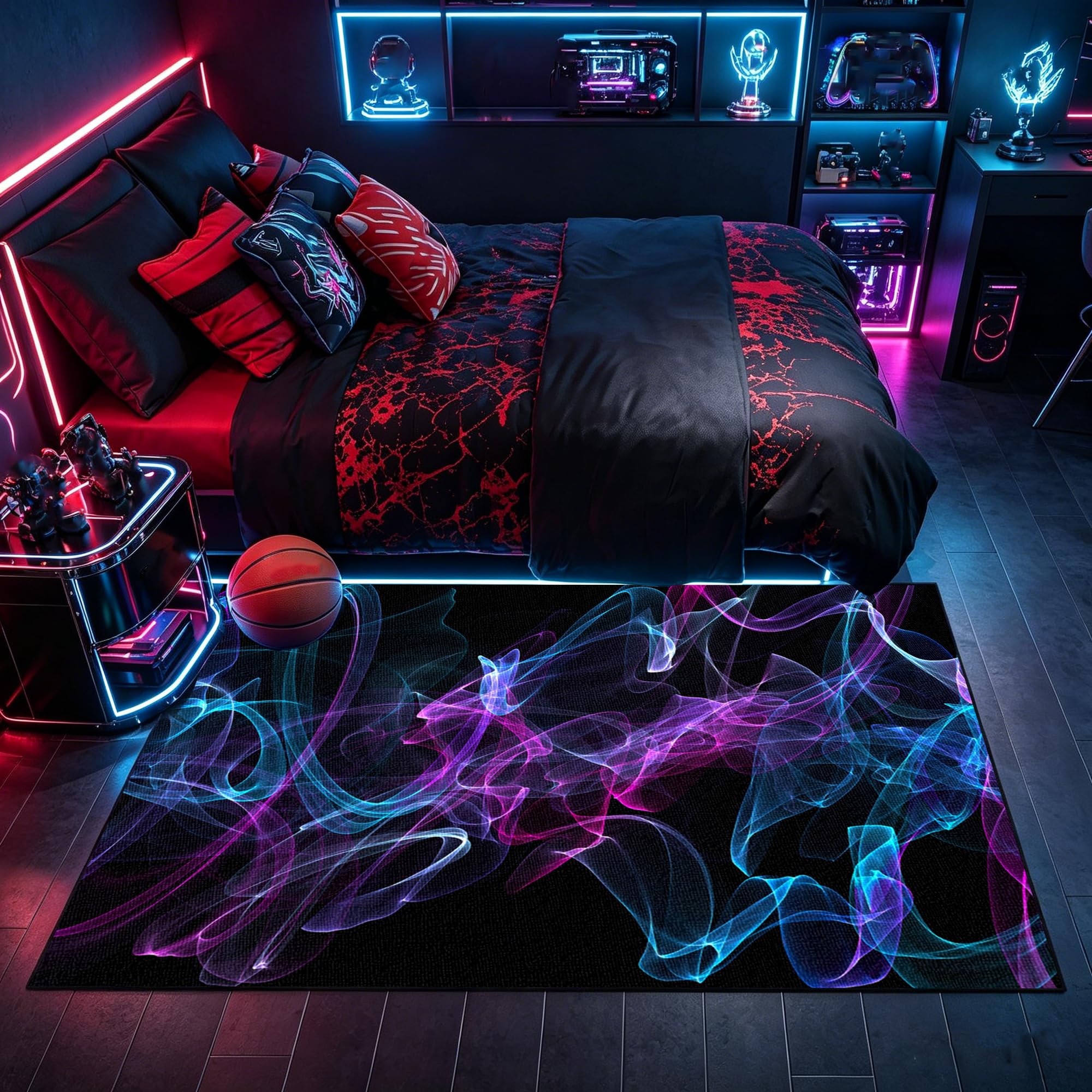 Gaming Teppich Für Kinderzimmer Junge Coole 3D Gaming-Zimmer Dekoration Geeignet E-Sport Zimmer Gaming Zimmer Für Teppich Jungen Spielzimmer Schlafzimmer Teppich 90 x 150 cm
