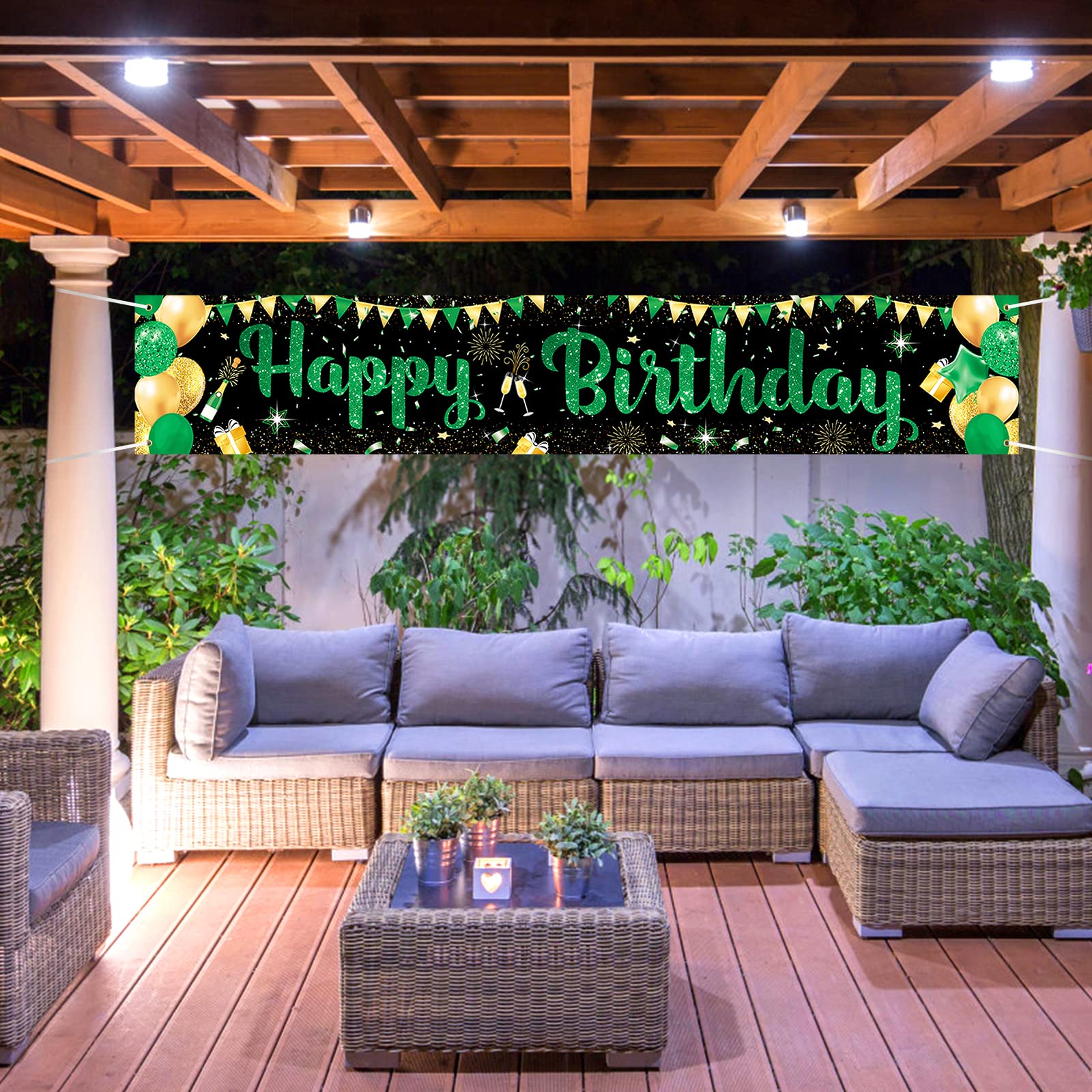 Green & Black Happy Birthday Yard Banner - Large 118x19.6 Inch Outdoor Party Decoration