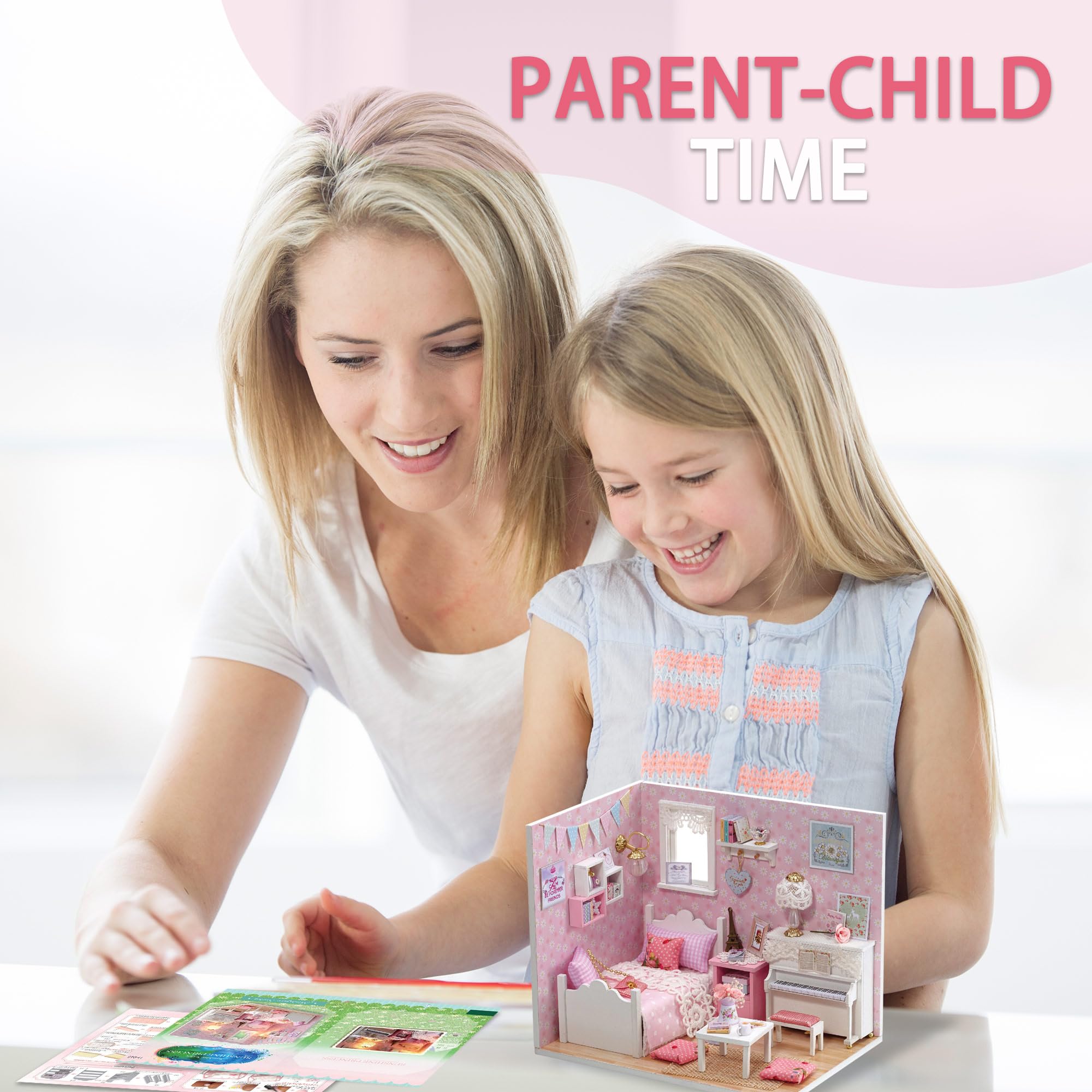 Kit de casa en miniatura, kit de casa pequeña con luz LED, mini kits de manualidades de construcción de casa para adultos y adolescentes, decoración del hogar, regalo creativo para familias 6