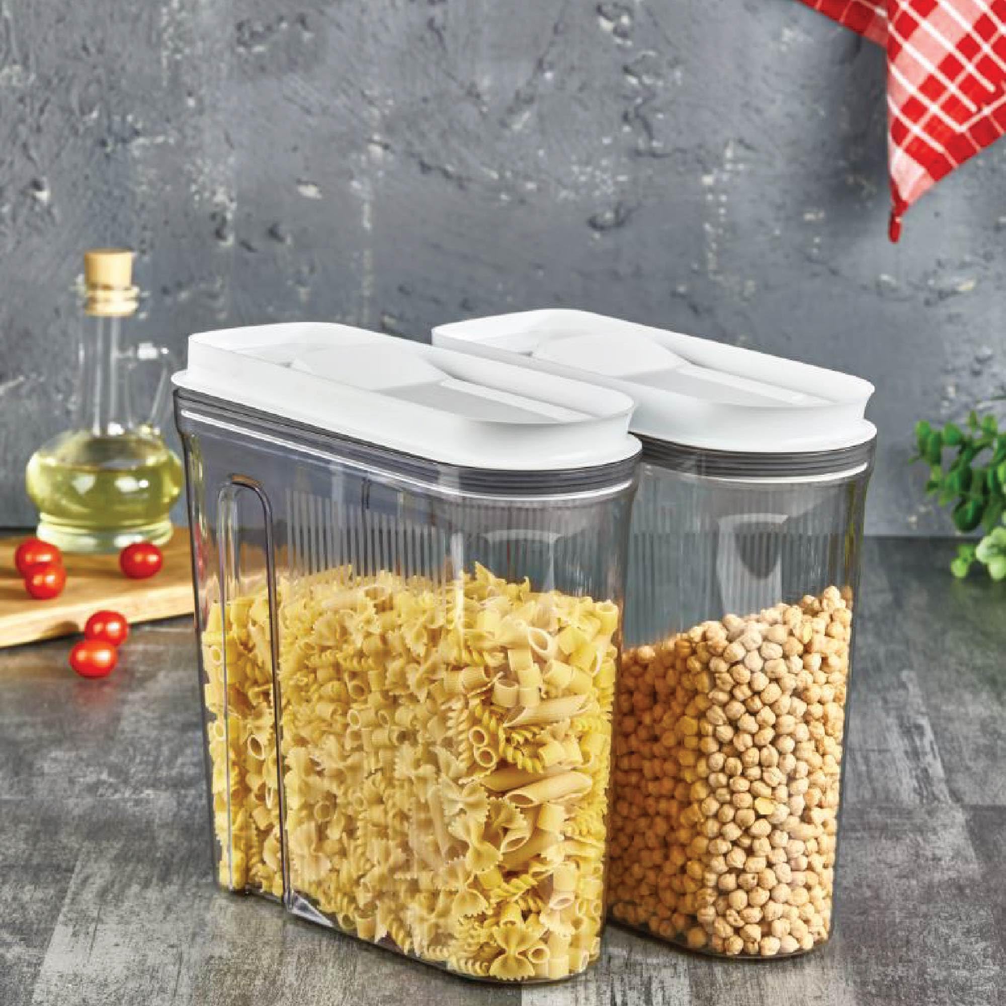Vip Ahmet 12er Set Schmale Vorratsbehälter mit Dosierklappe - 4 Liter Transparent Luftdichte Küchen Aufbewahrung, BPA-frei, Schmales Design 25x25x10 cm VP-298