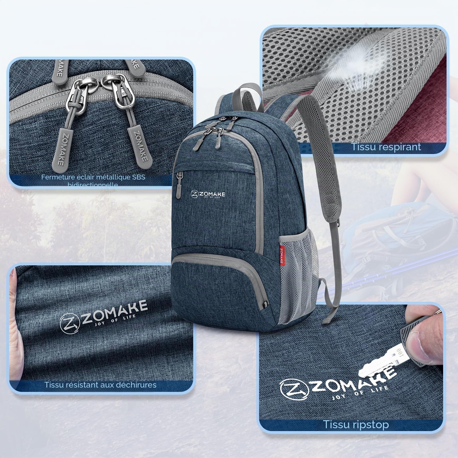 ZOMAKE Petit Sac à Dos Ultra Leger 20L Pliable Sac a Dos pour Marche les Voyage Randonnée pour Femme Homme