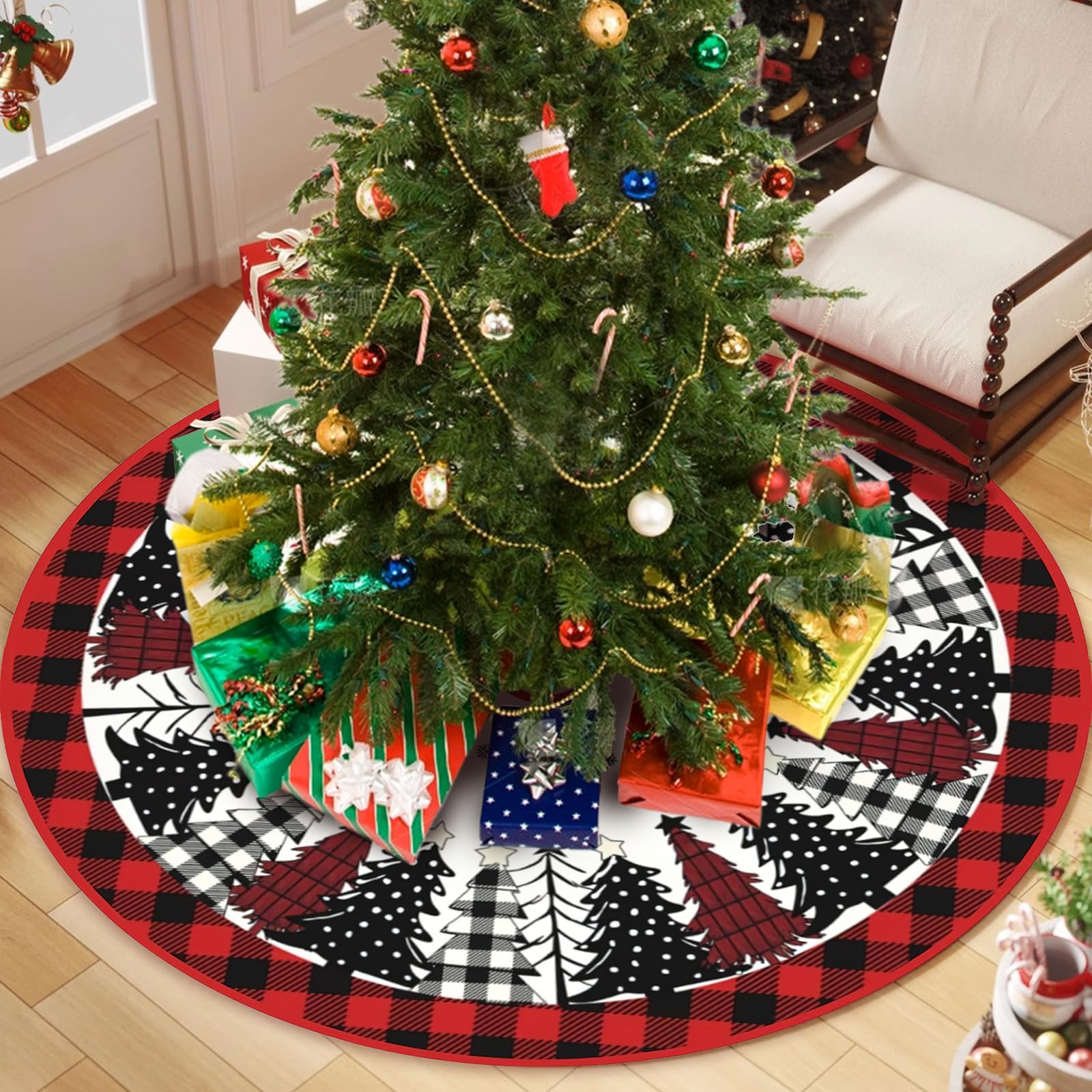 ZoneYan Falda de Árbol de Navidad, 120cm Rojo Manta para Árbol de Navidads, Alfombra arbols de Navidads, Base Arbols de Navidad, Faldon Arbol Navidades para año Nuevo Decoración (Árbol de Navidad)