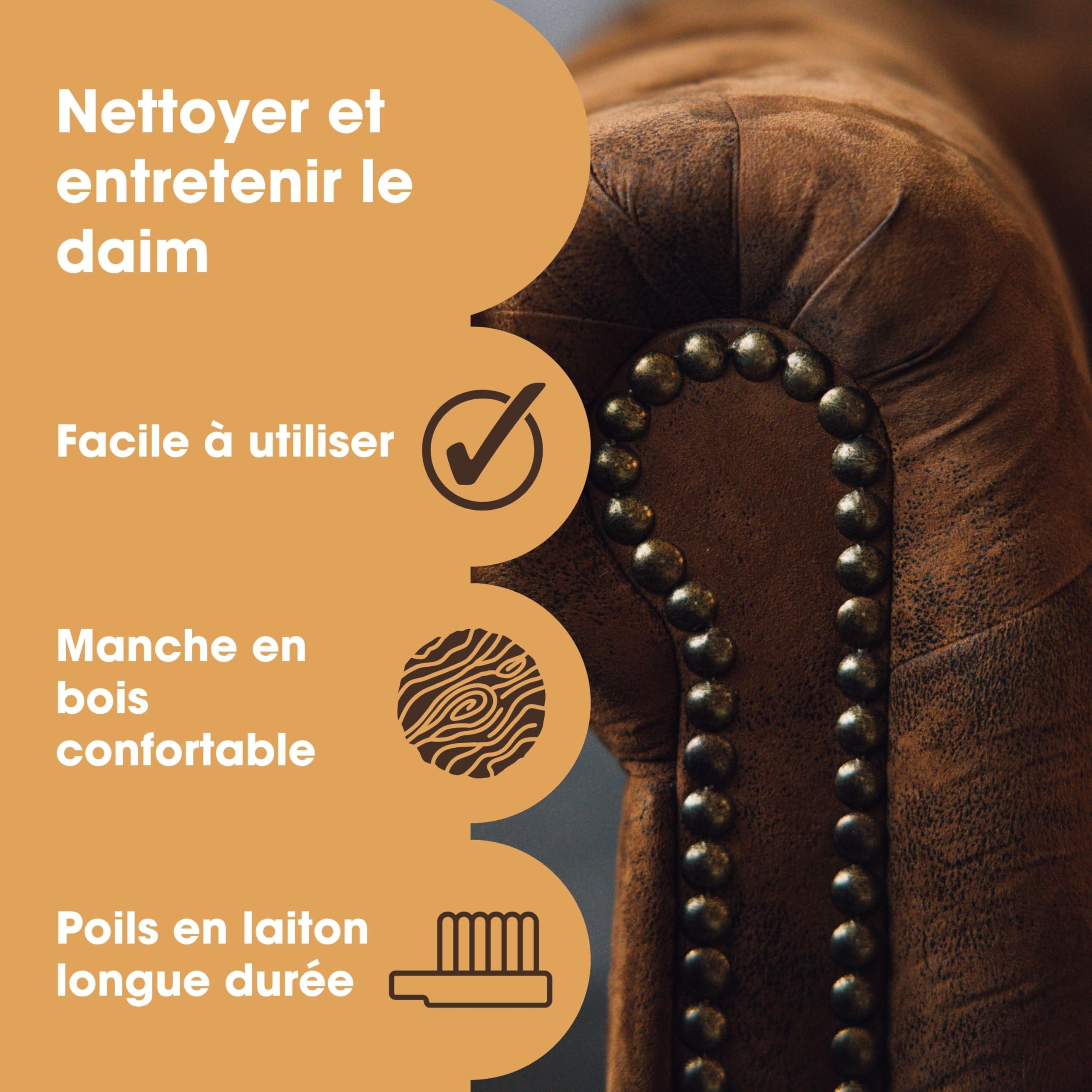Brosse de Nettoyage en Daim – pour Nettoyer Les Chaussures, vêtements, Sacs à Main en Daim et Nubuck – Fil de Laiton avec Manche en Bois