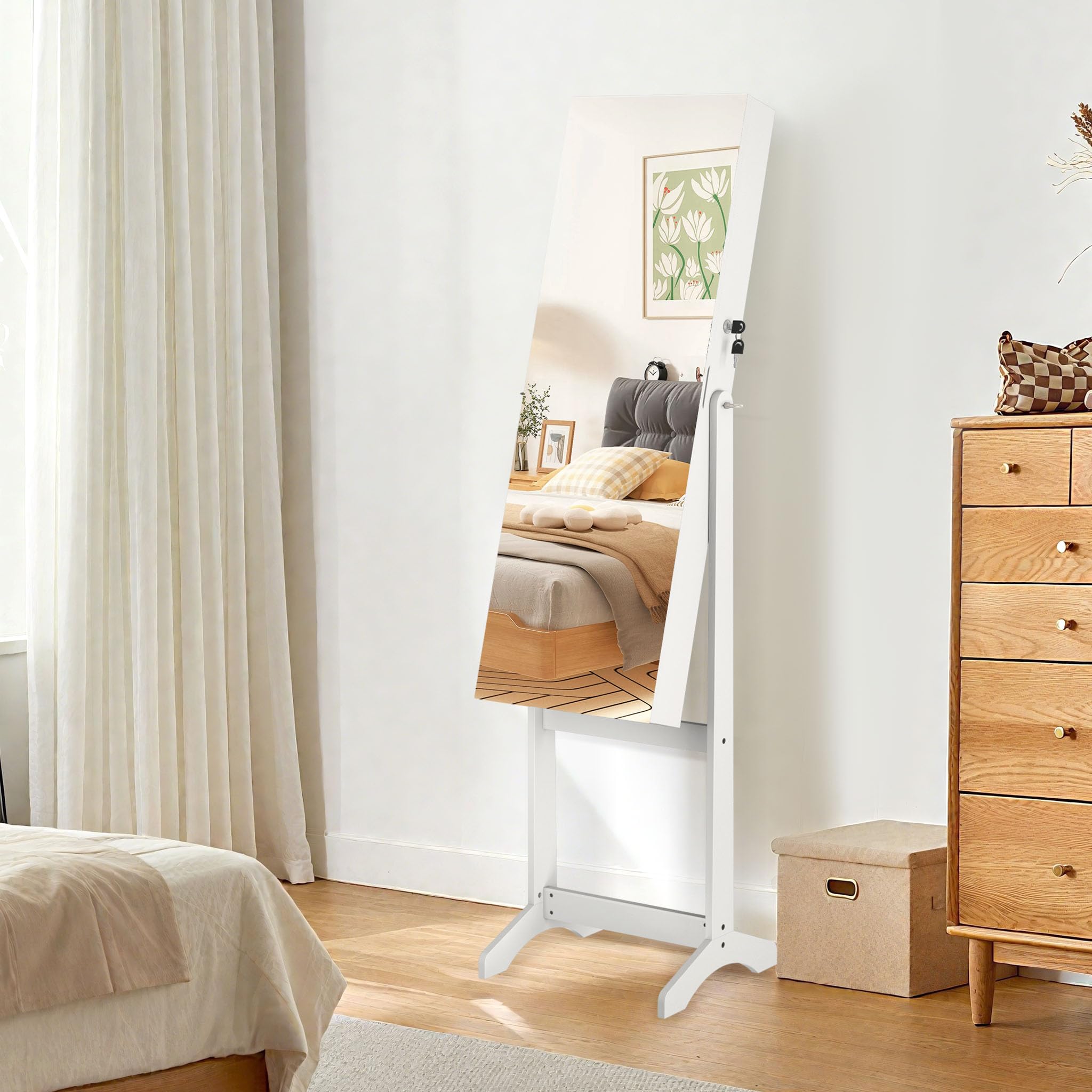 YRHome Szafka na biżuterię 2 w 1 z lustrem – stojąca szafka z lustrem z 2 organizerami do makijażu i lusterkiem do makijażu – zamykane miejsce do przechowywania biżuterii na łańcuszki, kolczyki