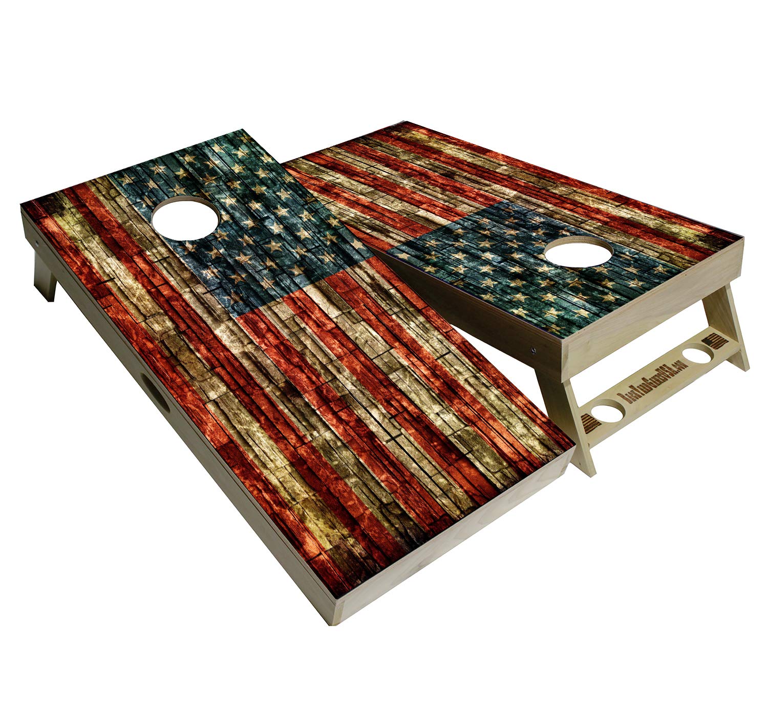 American Flag Series - Premium Cornhole Boards w Cupholders and a Handle - Includes 2 Regulation 4' x 2' Cornhole Boards w Premium Birch Plywood and 8 Cornhole Bags (Brick Flag)