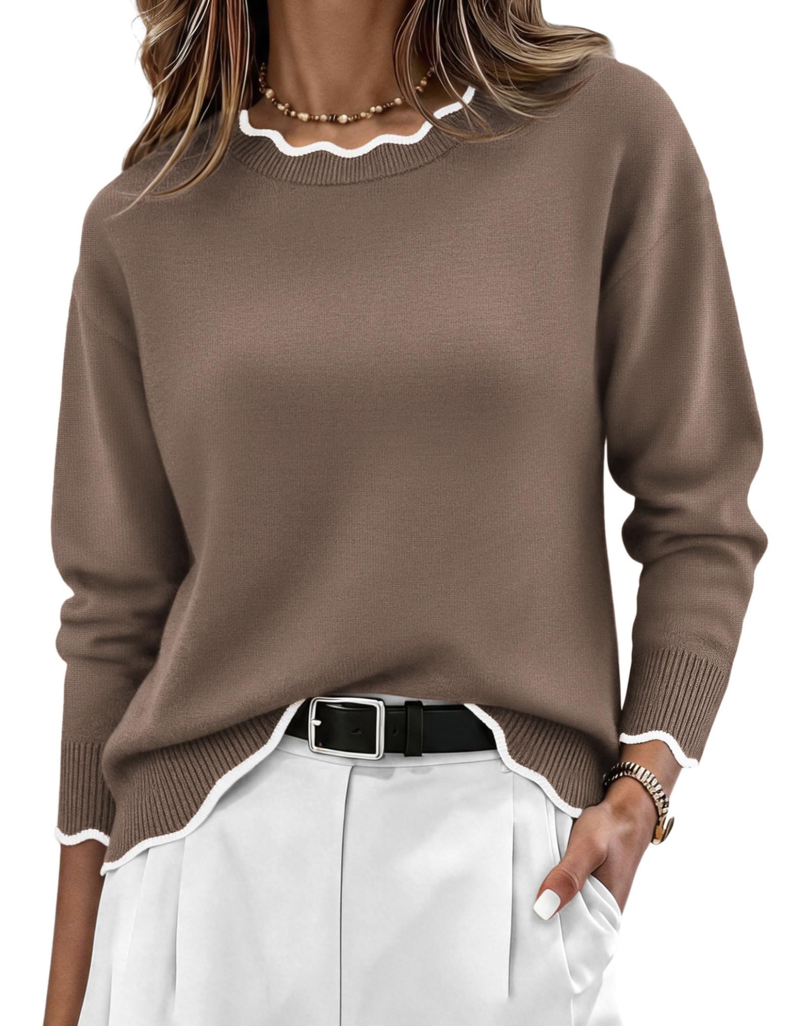 Zeagoo Sweaters for Women 2026 Fall Outfits Long Sleeve Winter Clothes | Cute Crew Neck Sweater, Womens Fall Fashion, Trendy Loose Knit Women's Tops, Dressy Business Casual Outfits