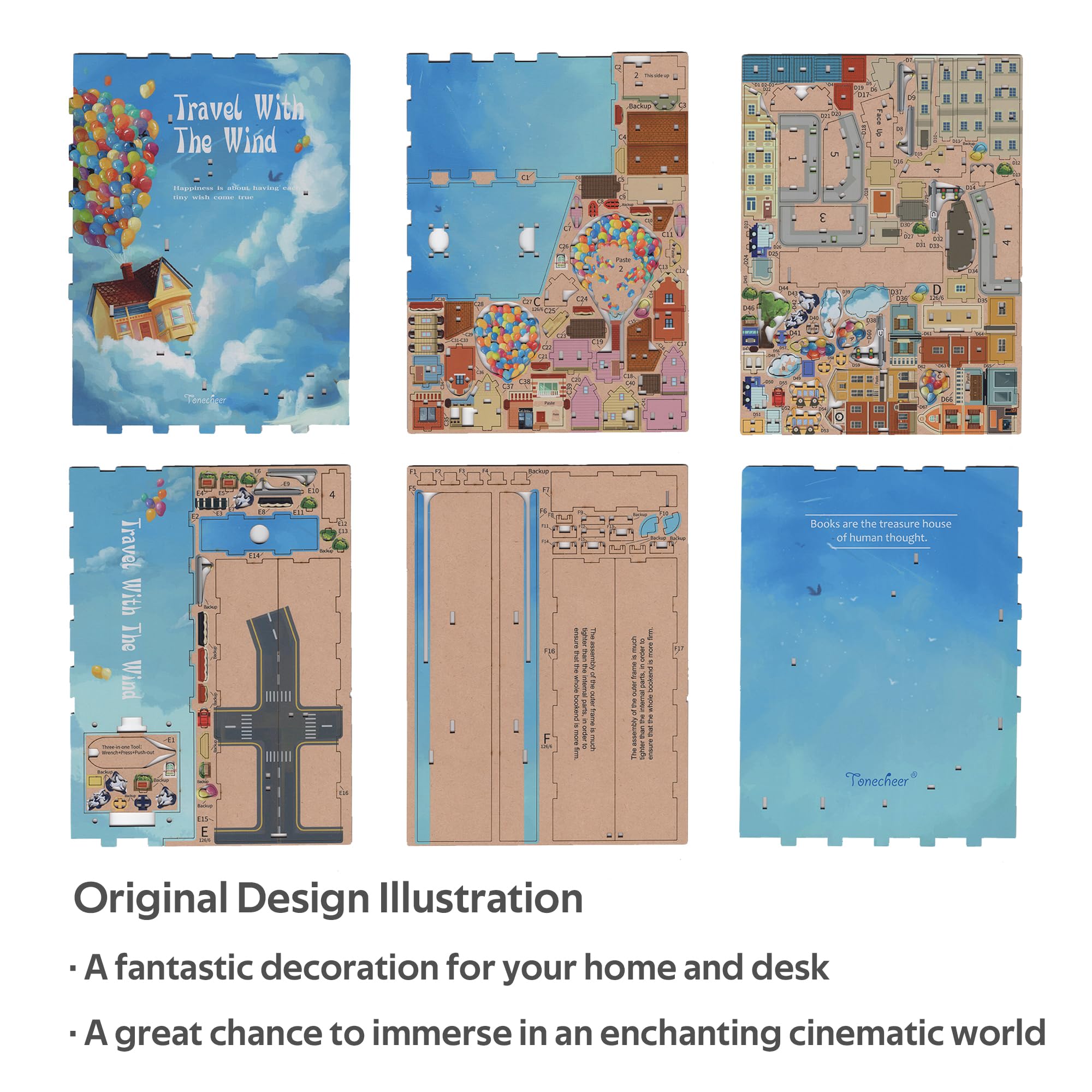 Tonecheer Book Nook Kit DIY Modelo de Montaje 3D Puzzle de Madera para Adultos Construye un Kit de Casa en Miniatura Kit de Manualidades con Luz Regalos Personalizados (Viajando con el Viento)