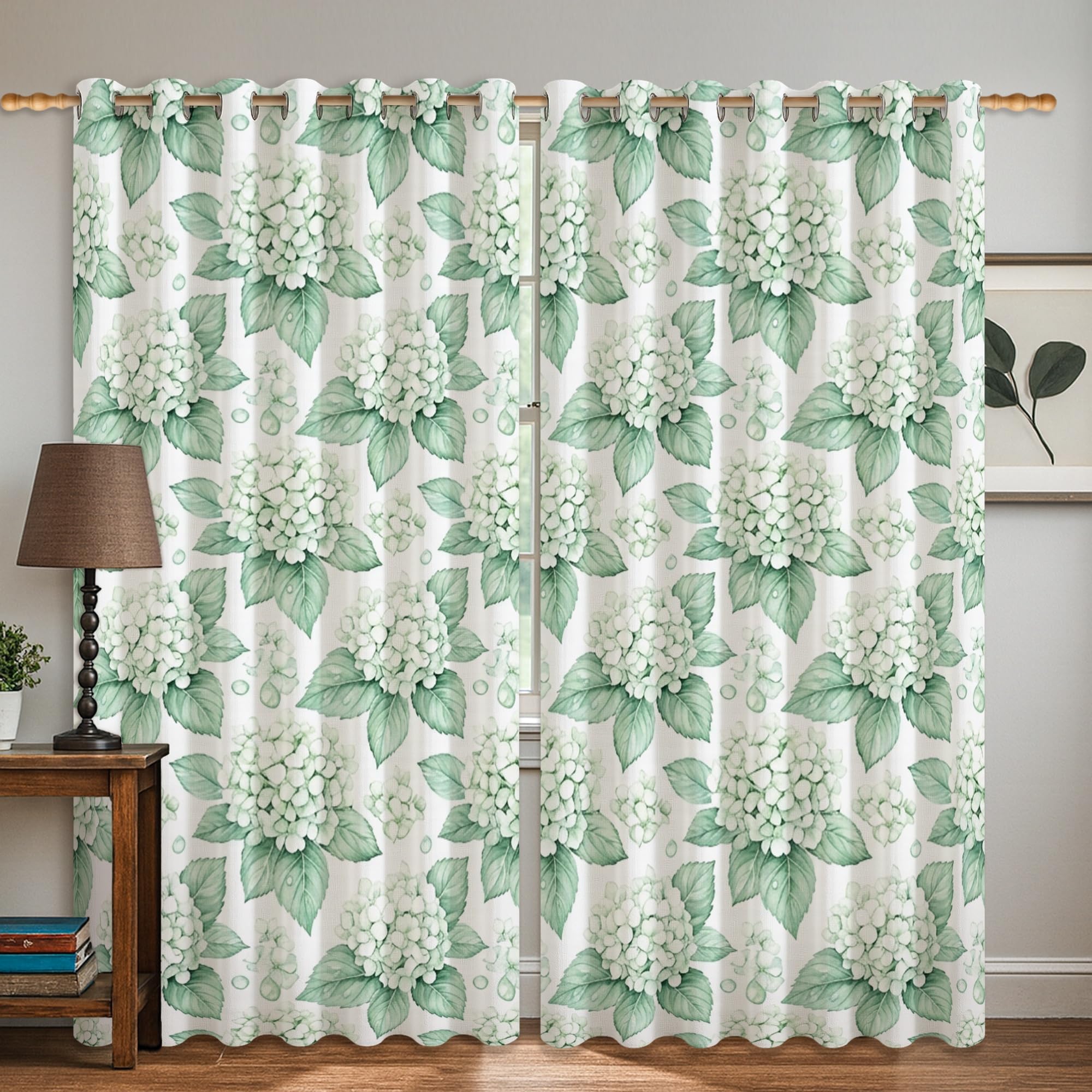 Rideaux occultants infroissables vert imprimé floral pour chambre à coucher