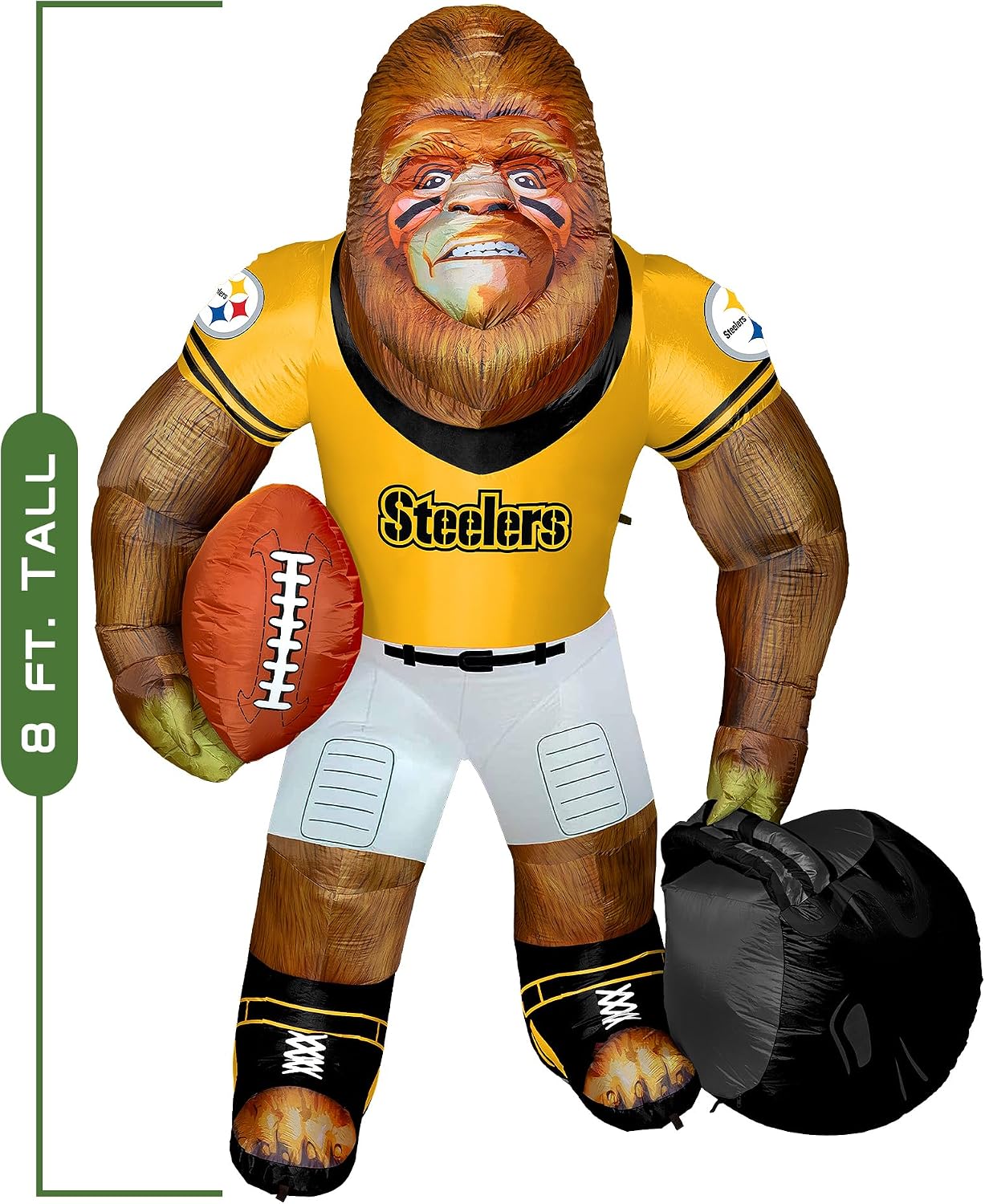 Pittsburgh Steelers Inflatable Bigfoot Sasquatch Team Mascot – 8 Ft Tall Yard Decoration with LED Lights | Squatch NFL Big Footballer | Built-in Blower Motor, Weather-Resistant, Indoor/Outdoor Use