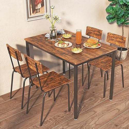Miniatura 2 de Juego de mesa de comedor de 4 sillas para 4-8, escritorio de cocina moderno que ahorra espacio, casa de campo de estilo industrial de madera, 43