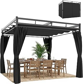 Outsunny Pergola de jardin 3 x 3 m avec toit rétractable et 4 rideaux, tonnelle de jardin avec protection UV30+, imperméable, structure métallique, pavillon pour patio, terrasse, extérieur, gris foncé