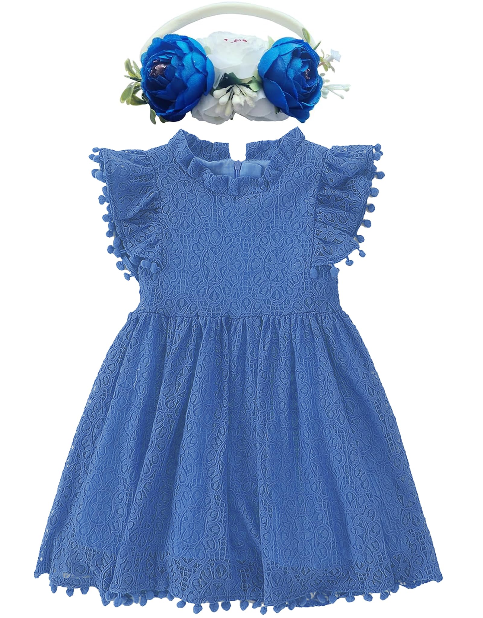 BGFKS Baby Girl Tutu Dress Elegant Lace Pom Pom Flutter Sleeve with Flower Headband Set