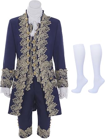 18th Century Rococo Medieval Court Prince Costume Mens Embroidered Vintage Royal Noble Victorian Suit with Socks