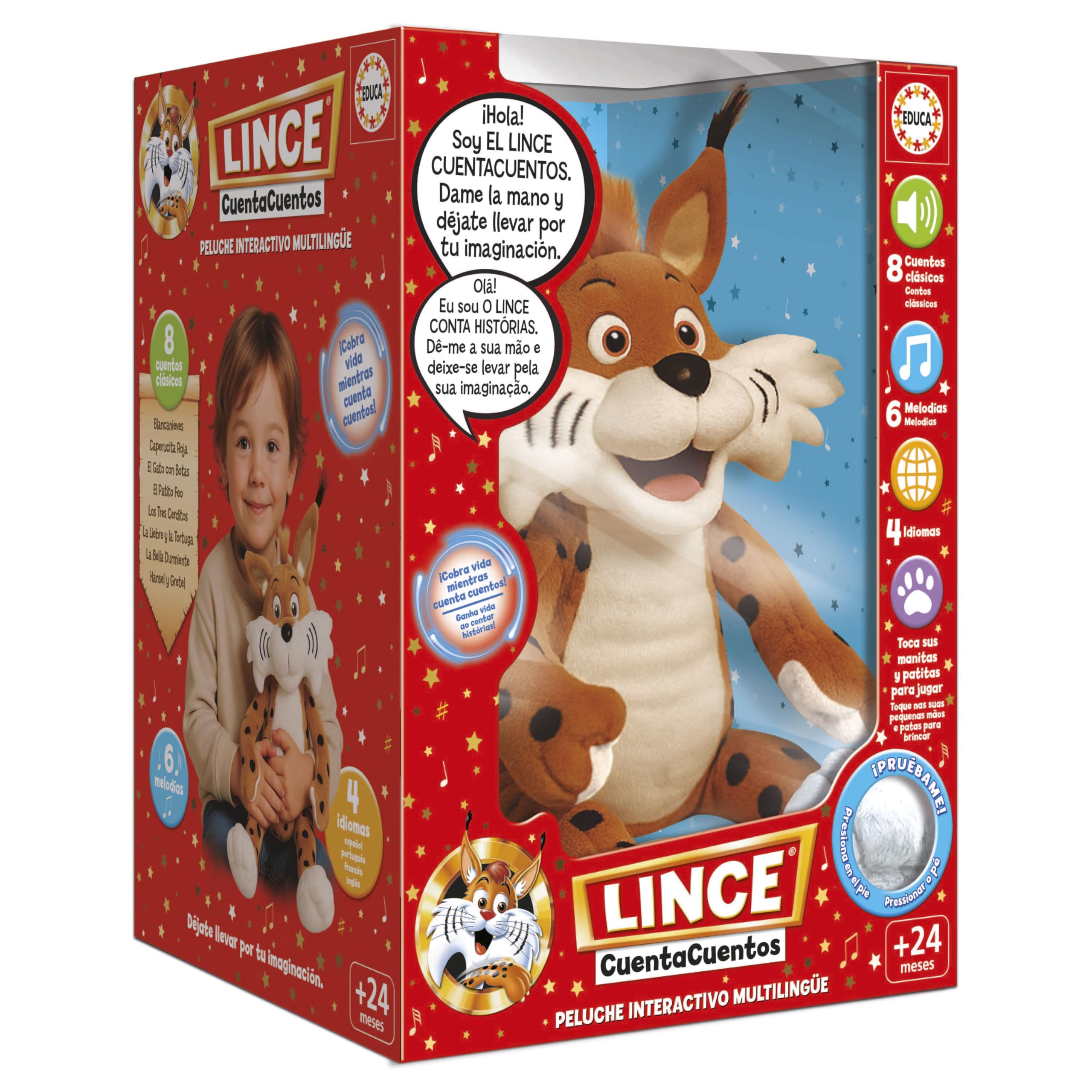 Educa - Lince Cuentacuentos | Peluche Interactivo Educativo con Audiocuentos y música Infantil | Regalo niños 2 años (20360)