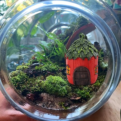 Miniatura 5 de 4 piezas de casa de jardín de hadas en miniatura, mini casa de cabaña de hongos, accesorios de hadas para micro paisaje, jardín, patio, exteriores,