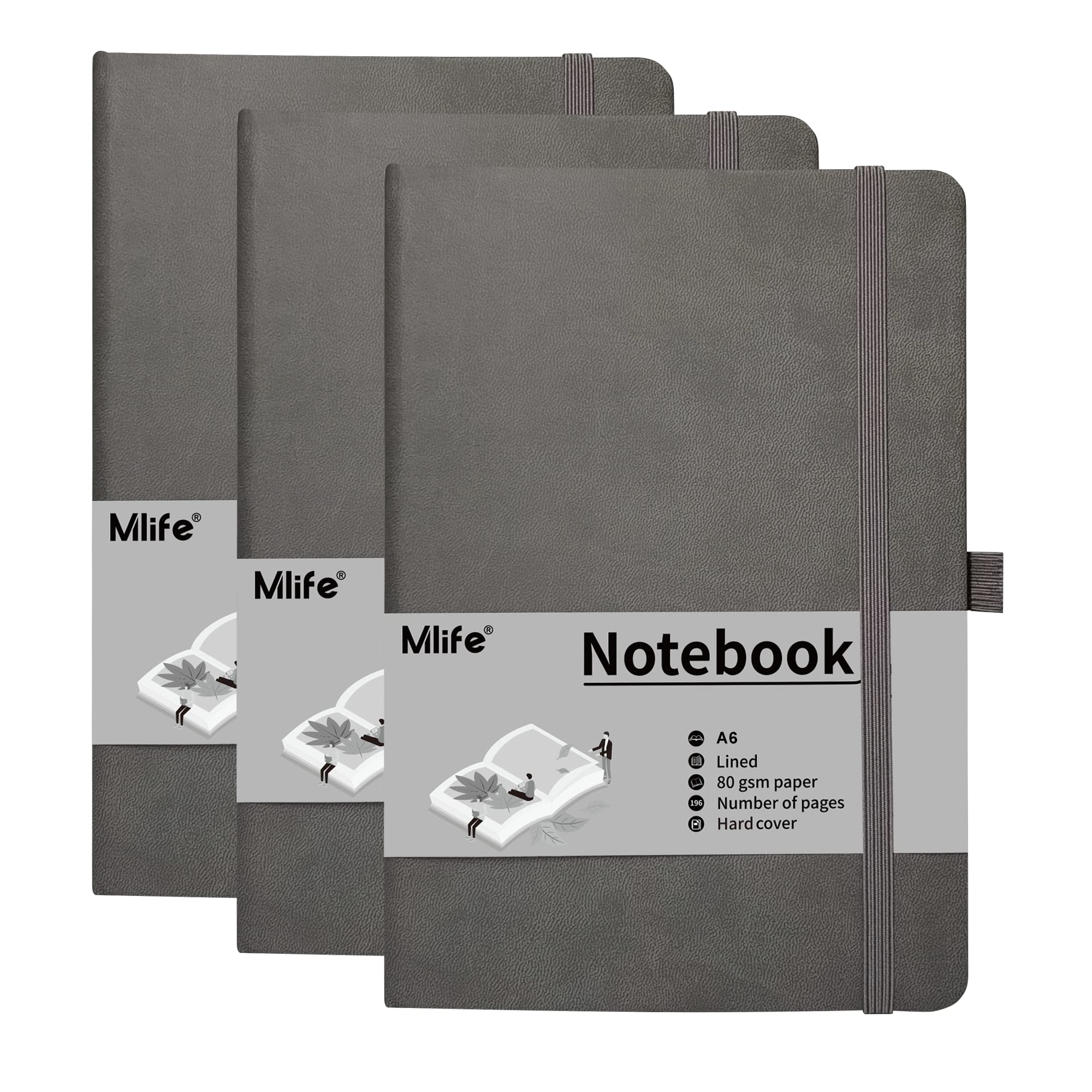 Cuaderno pequeño A6 mini cuaderno de bolsillo gris con líneas pack de 3 cuadernos para notas 1