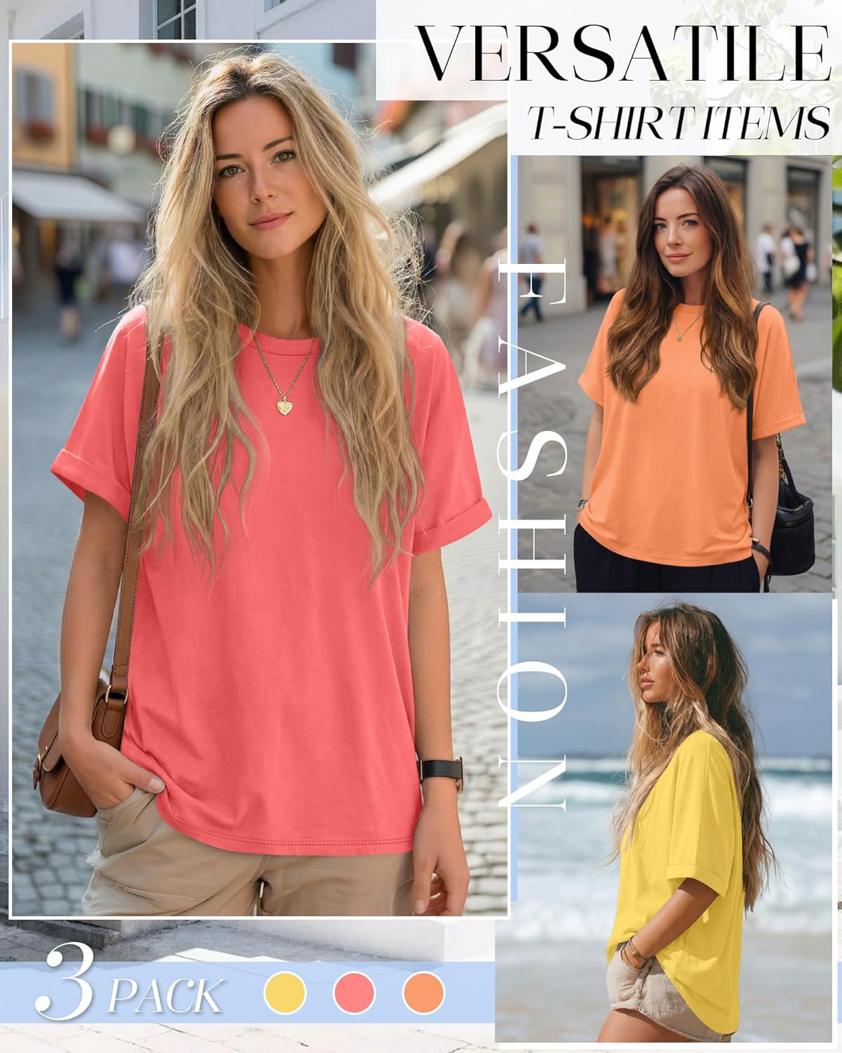 Riyiper 3 Pack Women's Oversized T-Shirt Half Sleeve Summer Tees Casual Loose Fit Crew Neck Basic Tops - Image 5