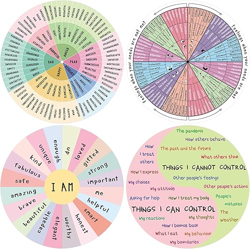 Kanayu 4 imanes de rueda de sentimientos de 7 pulgadas, imán magnético de emoción para consejero, trabajador social, oficina, nevera emocional