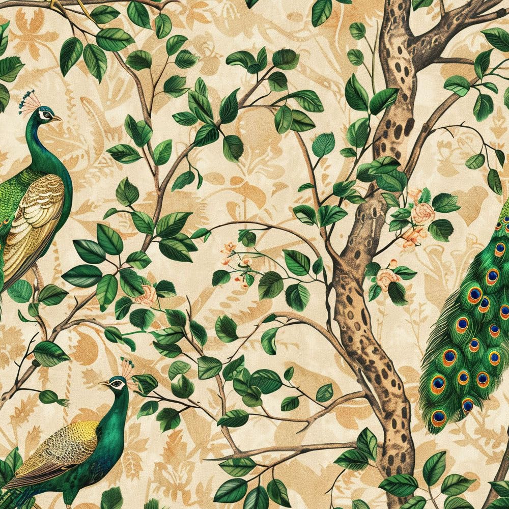 Jiaoqss Q Peel And Stick Wallpaper Vintage Flowers Peacock Oriental Self Adhesive Wallpaper Waterproof Furniture Wallpaper Diy Removable Wall Protection Film For Living Room Bedroom