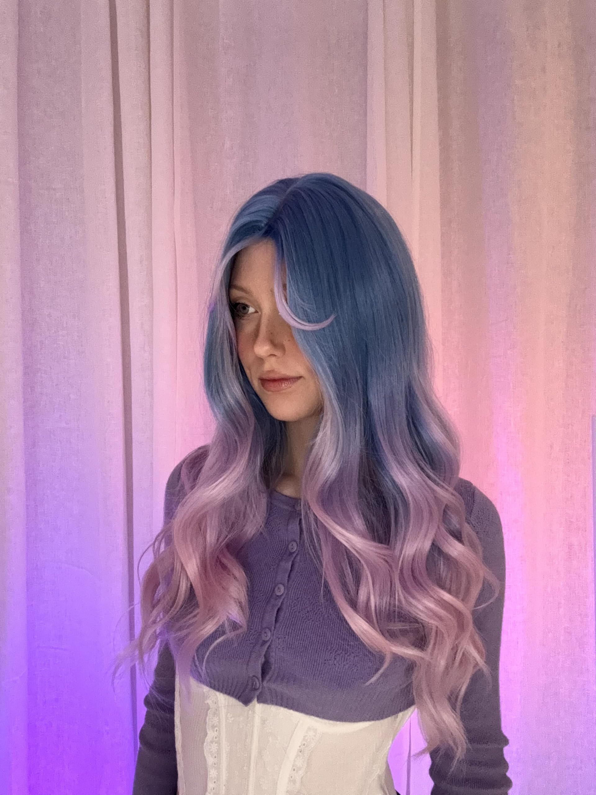 KORURACLUB gradient Wigs cosplay Wig pink and lolita wigs anime wig halloween Wigs for women (No accessories included) (): Aurora Blue-Pink