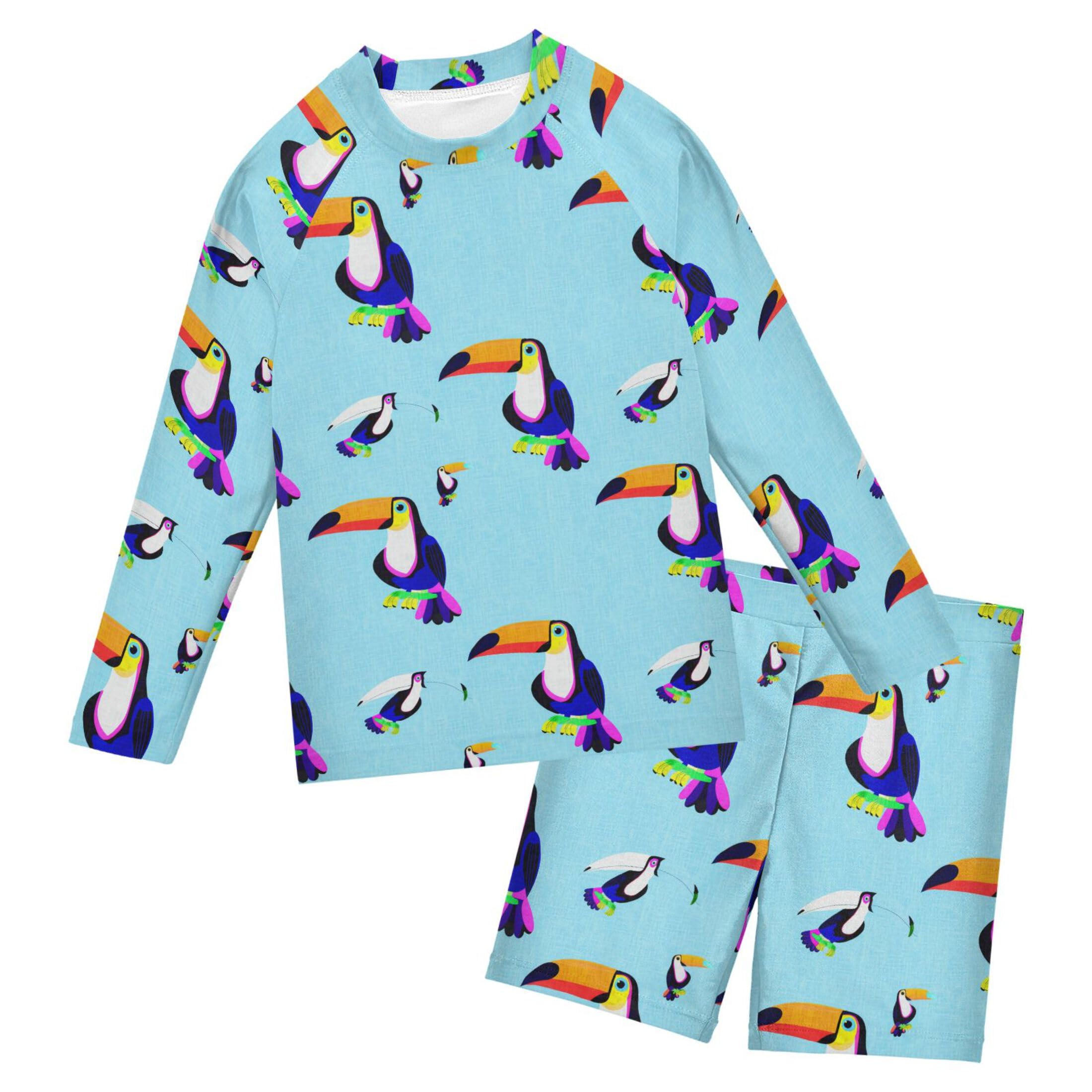 Parrot Bird Baby Boys' Toddler Long Sleeved Rashguard Swim Bathing Suit Set B0404847