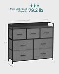 SONGMICS Dresser pour chambre, coffre de tiroirs, rangement organisateur de vêtements, 7 Tiroirs de tissus avec poignées, cadre en métal, gris d'ardoise et gris d ́anthracite ULTS523G22