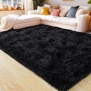 KING DARE 6x9 Area Rugs for Living Room Black Rug, Fluffy Shaggy Fuzzy Plush Furry Large Floor Carpet, Anti-Slip Washable Modern Soft Rug for Bedroom Girls Boys Room Indoor
