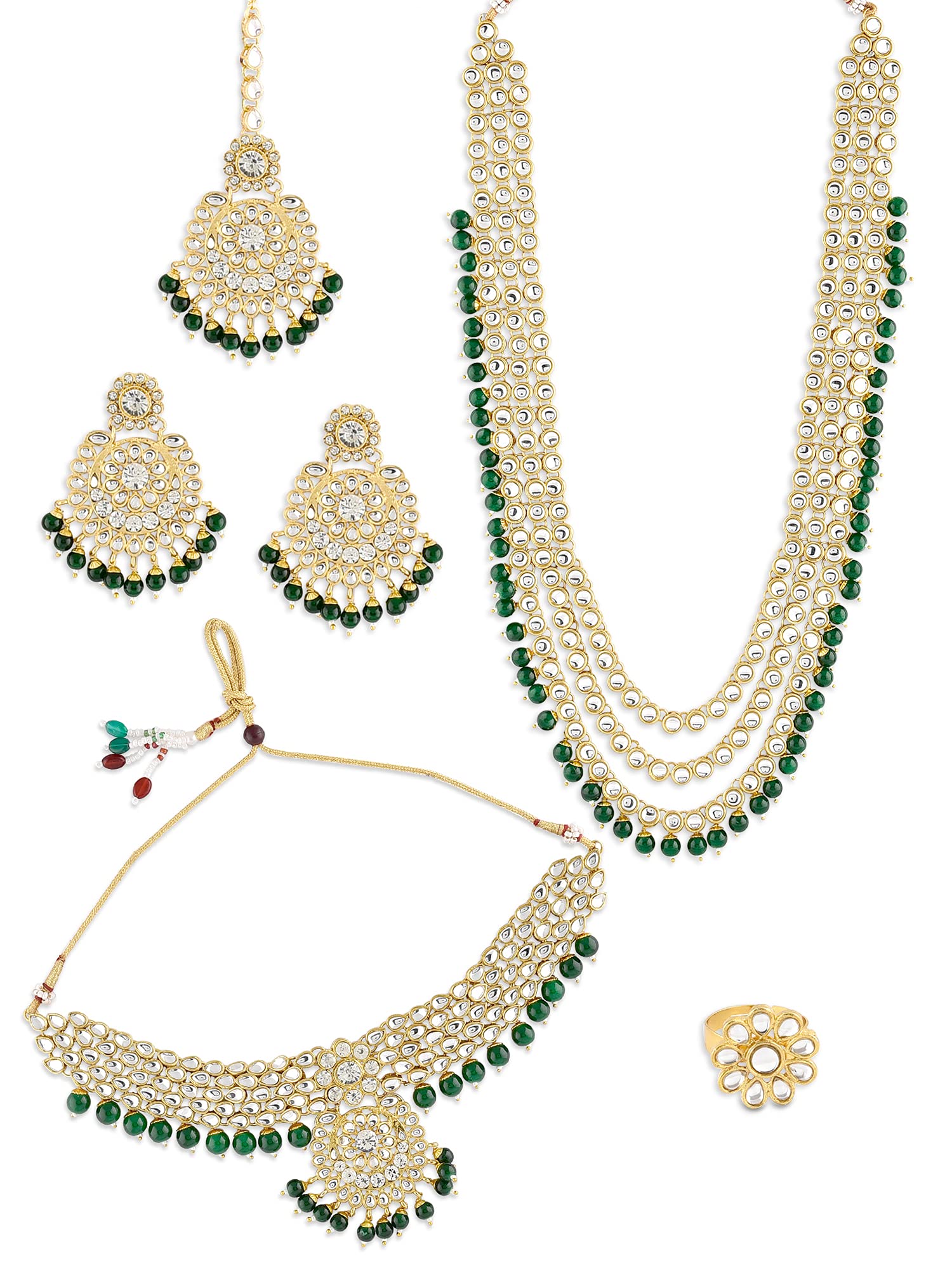 ZAVERI PEARLS Green Beads Bridal Necklaces Earring & Maangtikka & Ring Set For Women-ZPFK10842 (B09GNBMWY3) Amazon Price History, Amazon Price Tracker