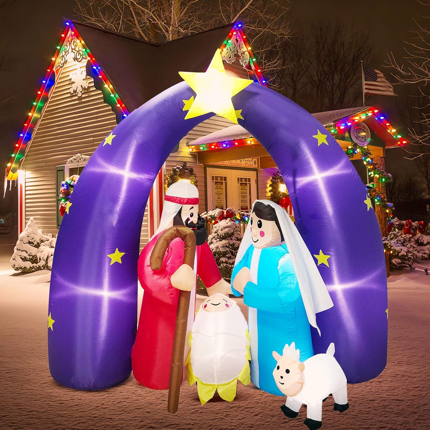 7.6 Ft Christmas Inflatable Decorations with Nativity Scene, Outdoor Decoration with LED Lights, Holiday Blow Up Outdoor Yard Decoration : Patio, Lawn & Garden