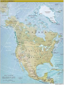 Gifts Delight Laminated 24x31 Poster Large Detailed Relief and Political map of North America with The Capitals and Major Cities