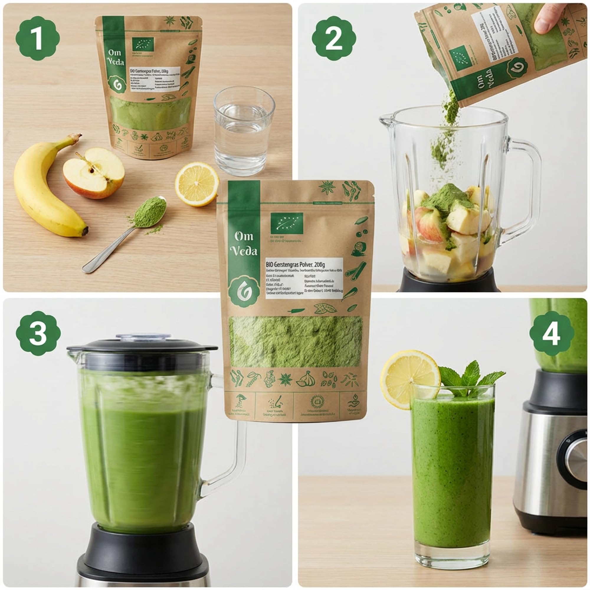 BIO Gerstengras Pulver | Rohkostqualität | 100% reines Gerstengraspulver | vegan, glutenfrei, laktosefrei | OmVeda (1000g)