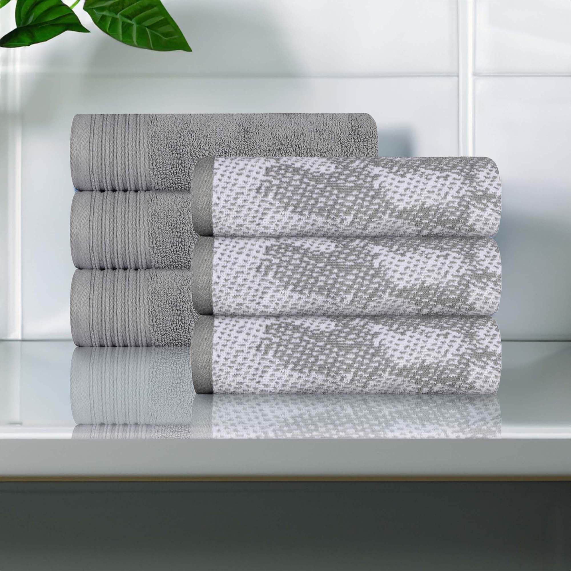 Superior Cotton 6 Piece Assorted Solid and Marble Hand Towel Set, Daily Use, Soft, Absorbent, Decorative Bathroom and Kitchen Accessories, Home