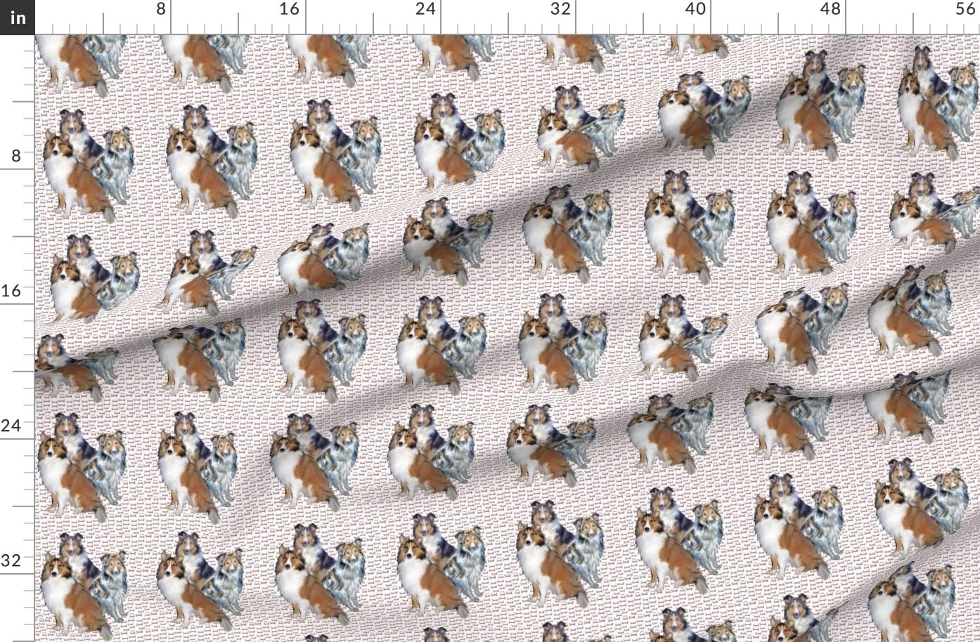 Spoonflower Fabric - Bones Shetland Sheepdog Dogs Printed on Organic Cotton Sateen Fabric by The Yard - Sewing Quilting Apparel Home Decor