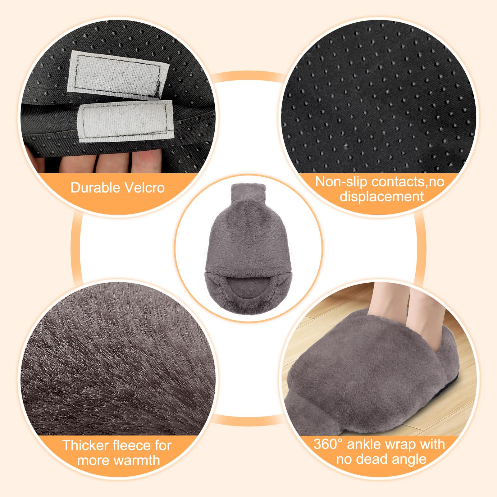 Chauffe Pied avec Housses en Peluche, LIFOCI Chausson Bouillotte Pied Adulte 2 in 1, Chaufferette Pieds Reutilisable 2L, Optimisé Espace Tout-en-un 32x27cm, Super Moelleux et Chaleur (Marron)