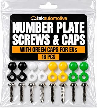 Tek Automotive Number Plate Screws and Caps 16 Pcs with Green EV Caps