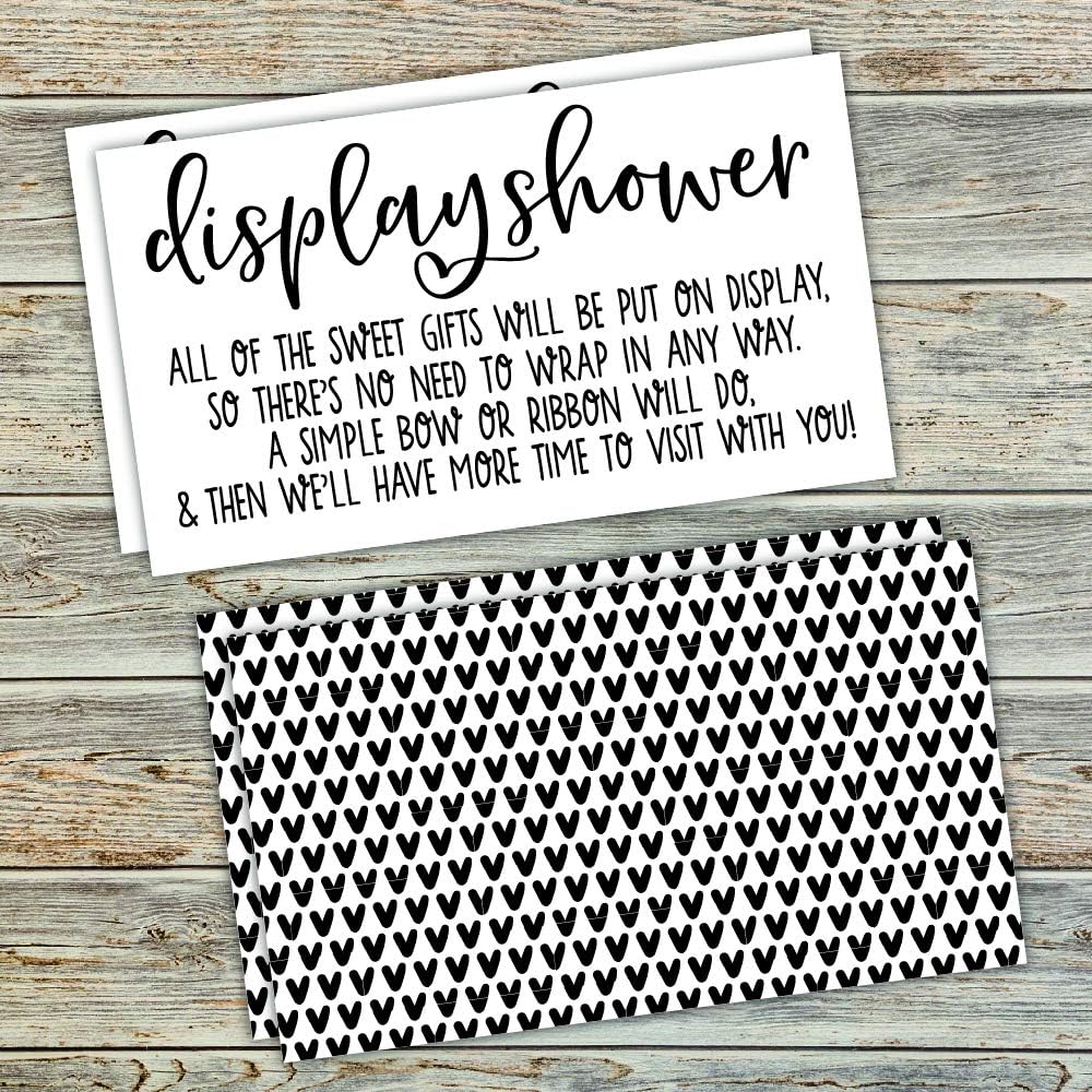 m&h invites 50 Display Shower Cards - Modern Script Design - Unwrapped Gift Request Invitation Inserts for Bridal or Baby Shower