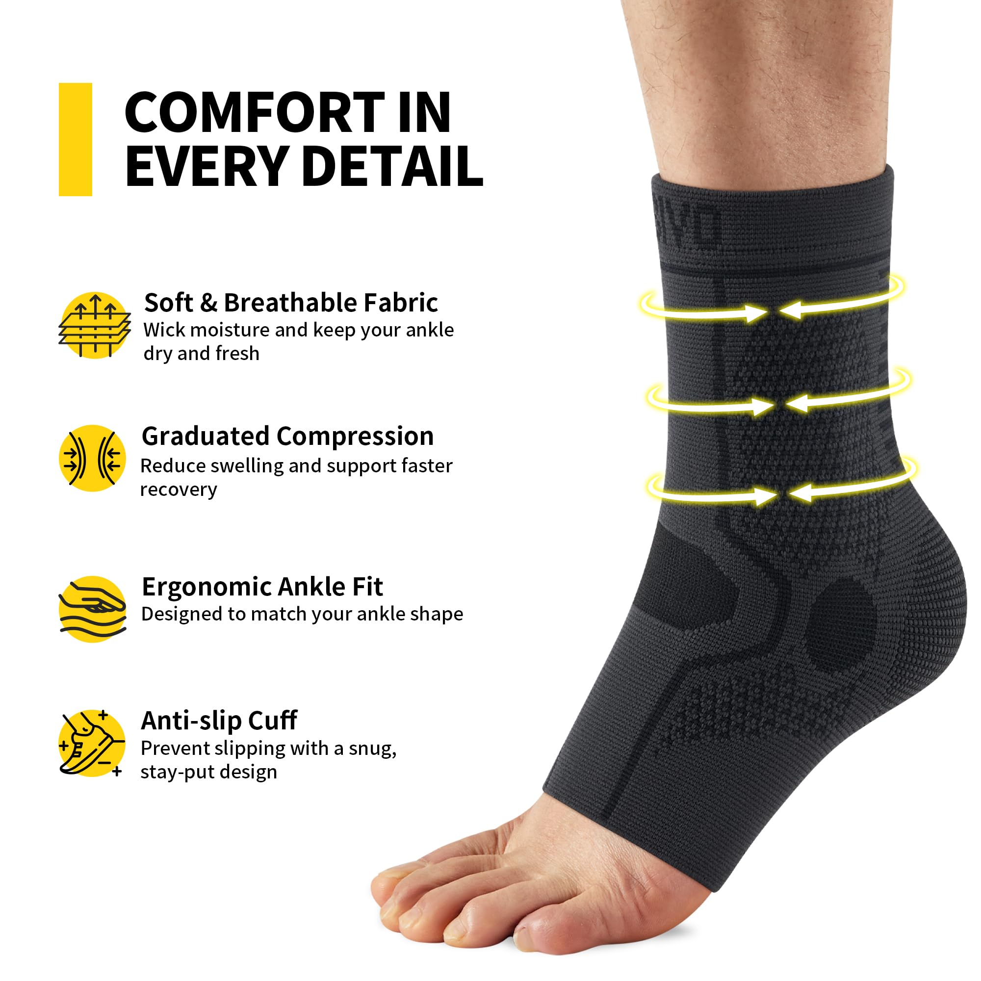 CAMBIVO Sprunggelenkbandage 2 Pack, Knöchelbandage Damen und Herren, Bandage Fußgelenk Linderung von Fußschmerzen, Fußbandage geeignet für Fitness, Alltag und Arbeit