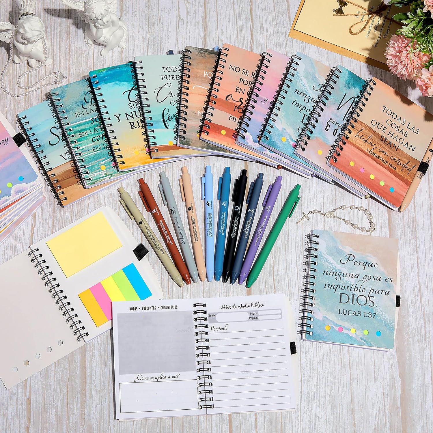 Kosiz 40 Pcs/20 Set Christian Gifts Prayer Journal for Woman Christian Notebook with Bible Ballpoint Pen Mothers Day Religious Gifts for Church Members Pastor Bible Study(Watercolor,Neutral)