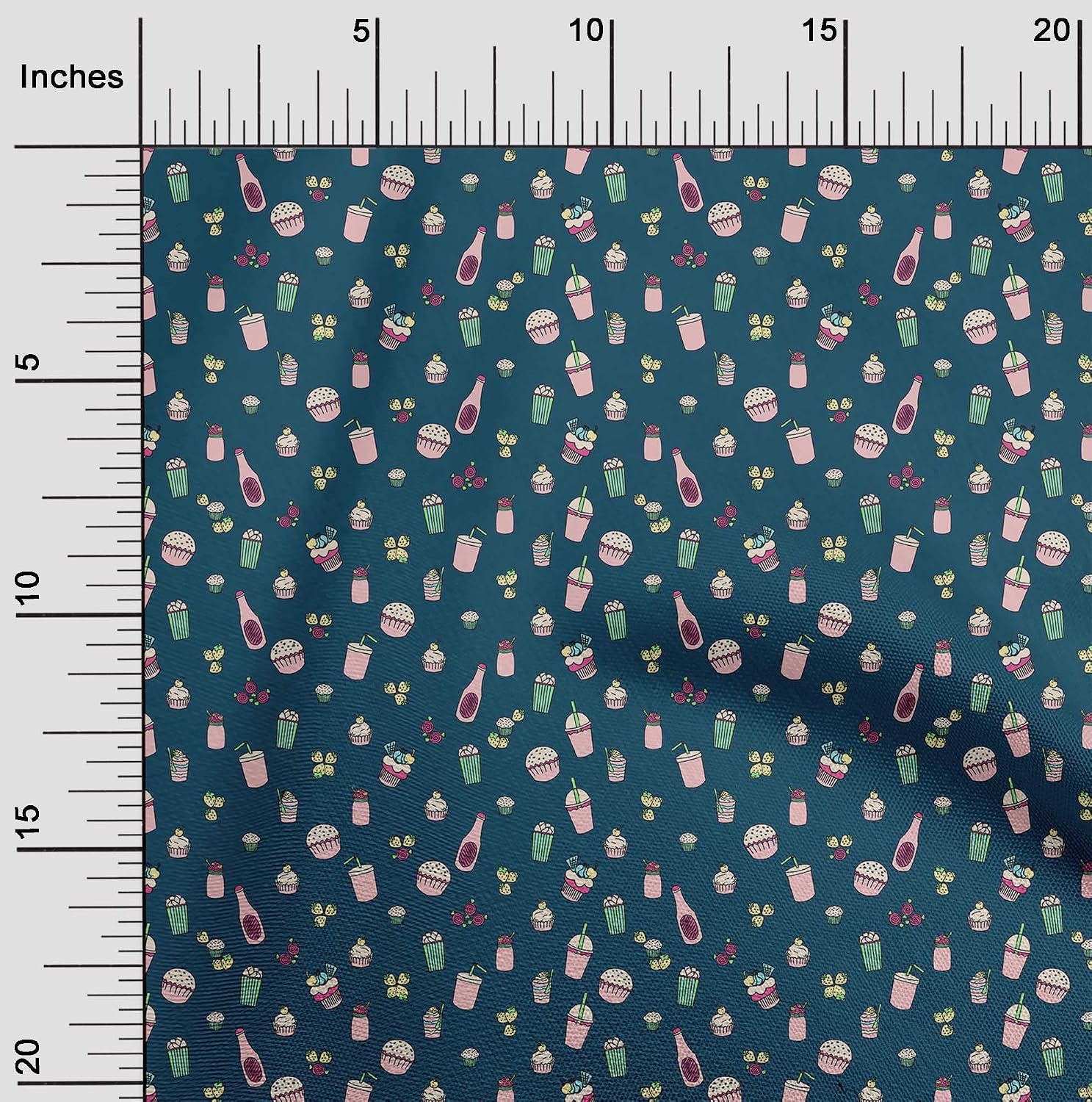 oneOone Silk Tabby Teal Blue Fabric Ice Cream & Cupcakes Sewing Fabric by The Yard Printed DIY Clothing Sewing Supplies 42 Inch Wide