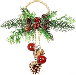 Christmas Bells Decoration for Doorknob, Hanging Christmas Ornament with Natural Pine Cones and Red Bells, Suitable for Home Party Decoration Giving