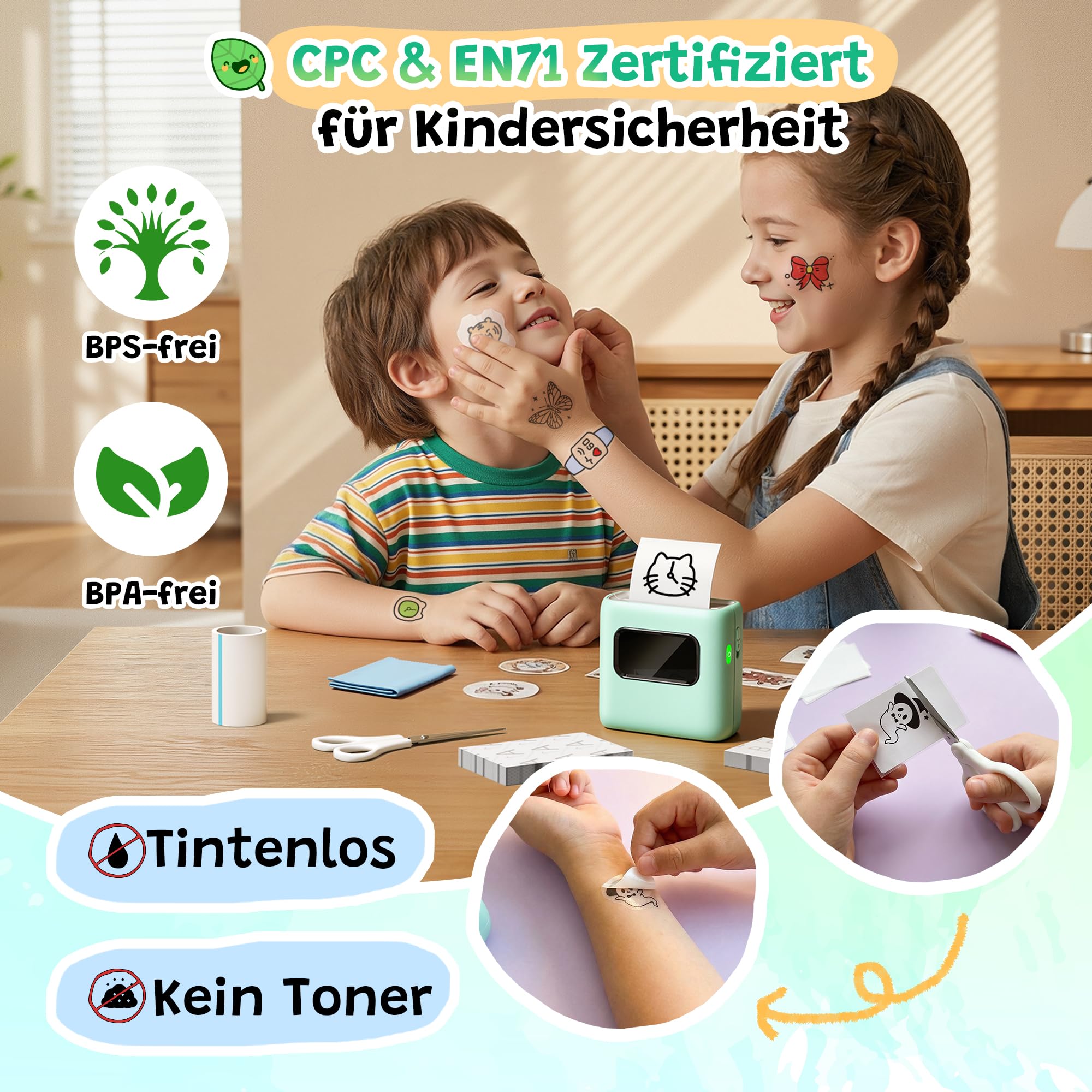 TATTMUSE Temporärer Tattoo Maker für Kinder, Mini Geschenk für Mädchen | Spielzeug für Mädchen 5 6 7 8 9 10 11 12 Jahre, Zeichensets für Kinder, Tattoo Maschine Set Kinder, Bastelset Kinder